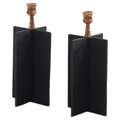 A Pair of Iron Table Lamps in the manner of Jean-Michel Frank.