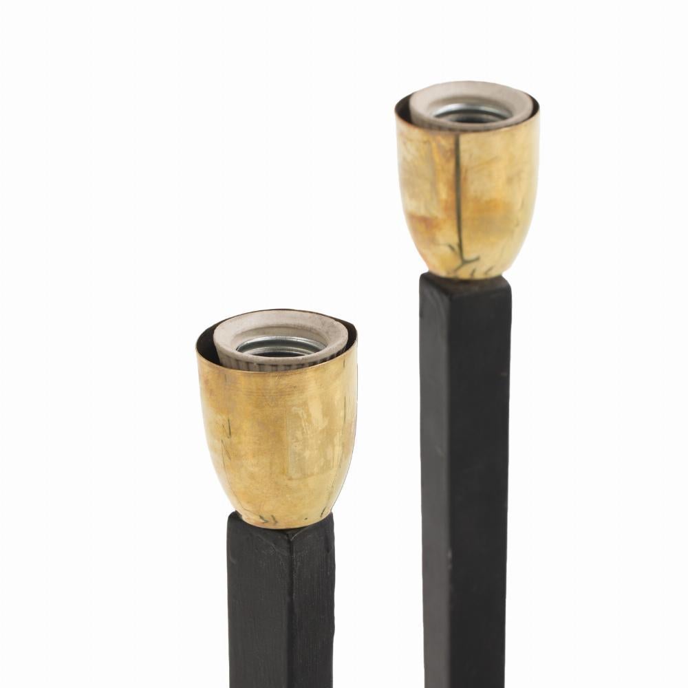 Argentine A pair of iron tripod table lamps in the manner of Jean-Michel Frank. For Sale