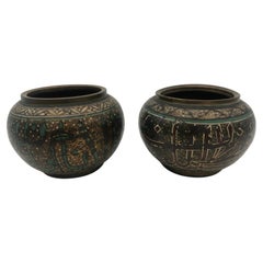Pair of Islamic or Ottoman Hand-Painted Brass Vases
