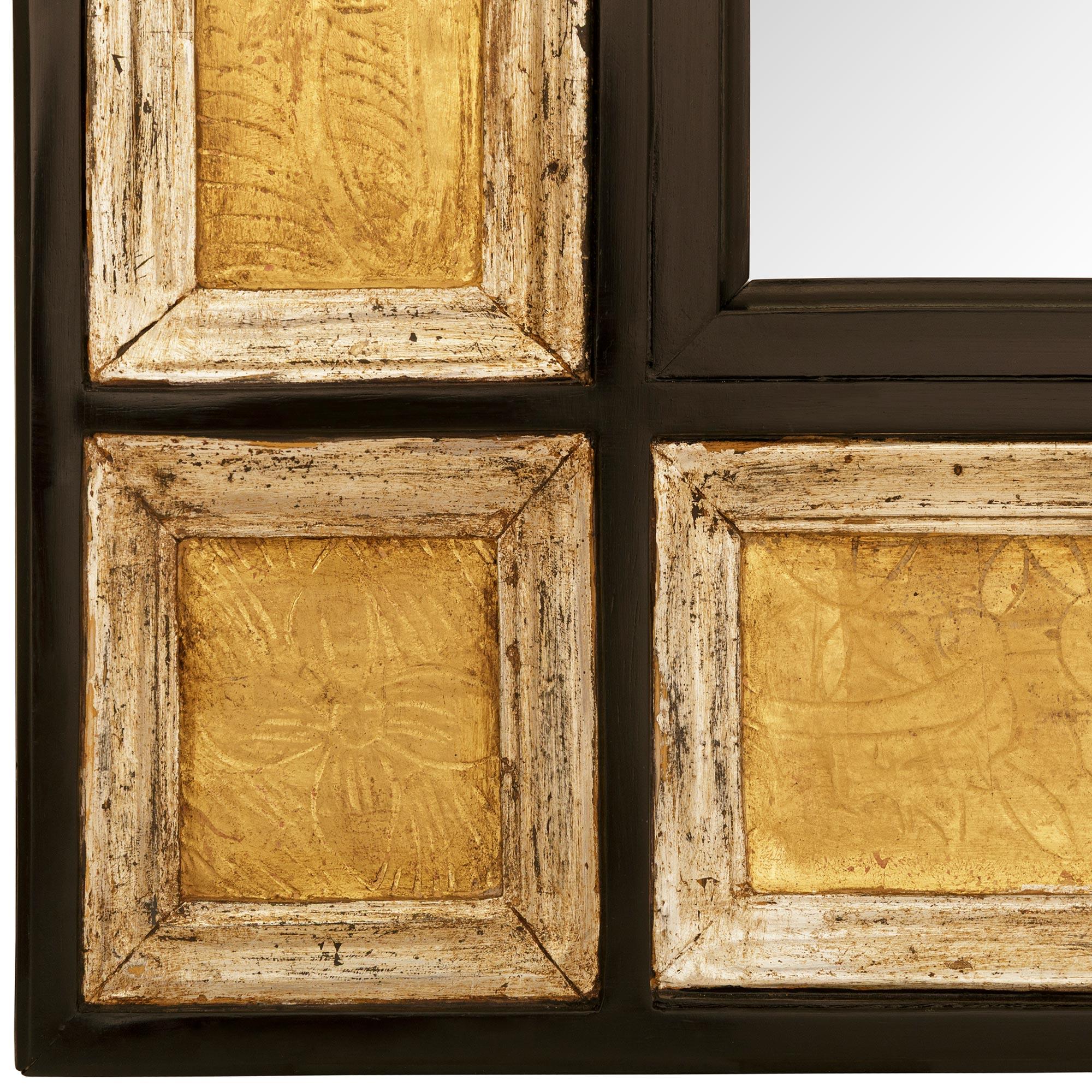 Paire de miroirs baroques italiens du 18ème siècle en bois fruitier, or blanc et bois doré en vente 1