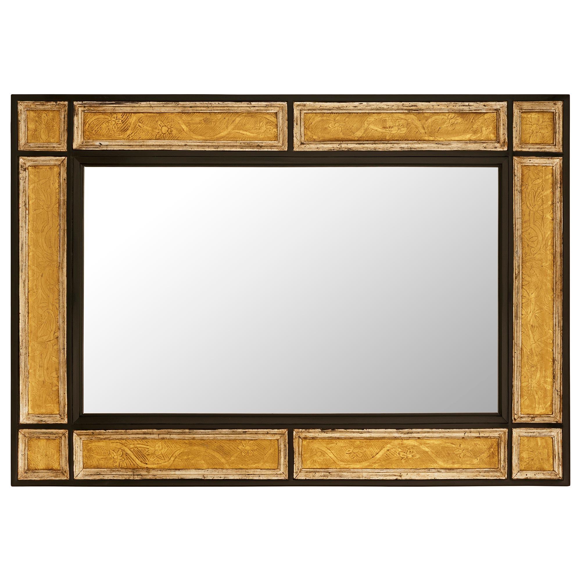 Paire de miroirs baroques italiens du 18ème siècle en bois fruitier, or blanc et bois doré en vente 2
