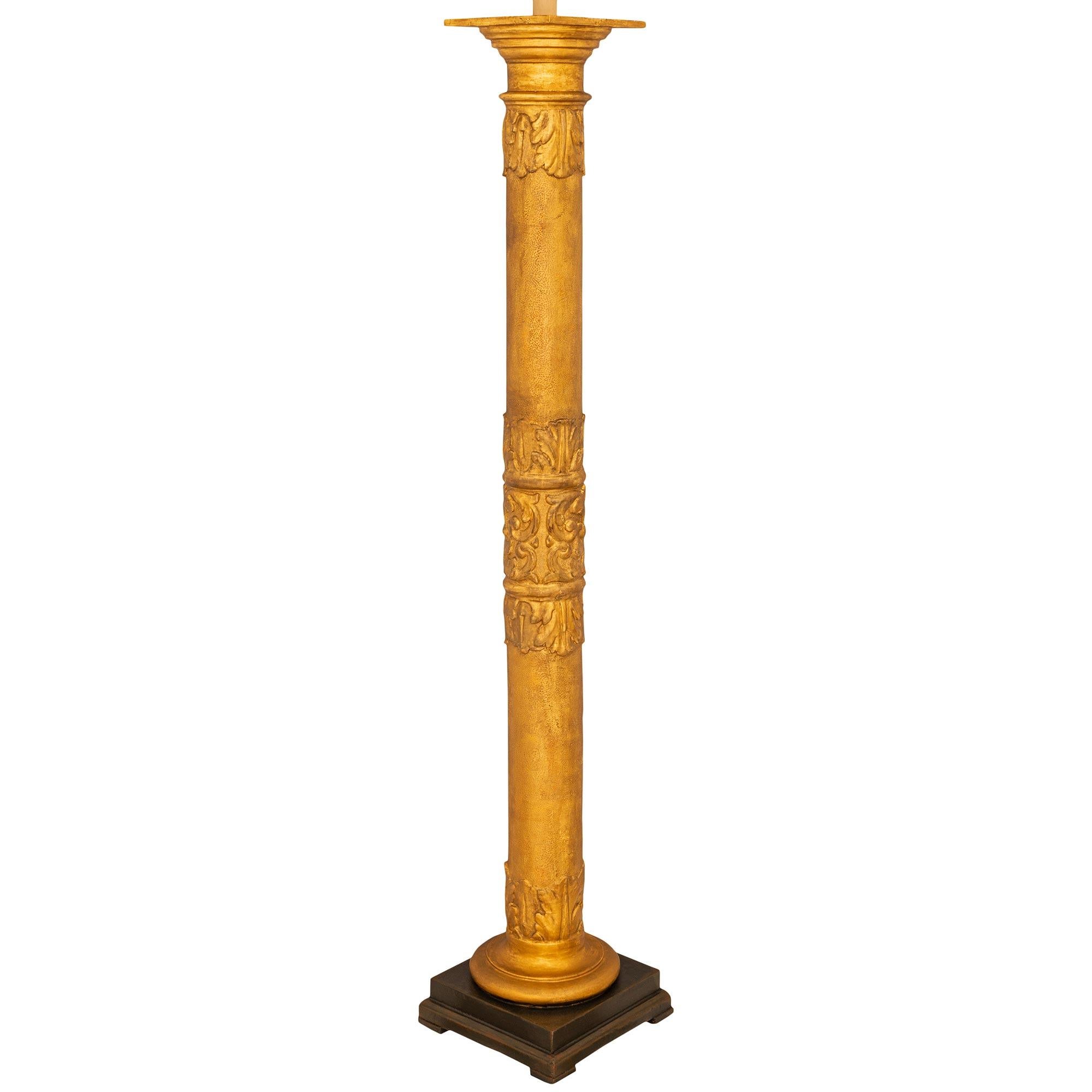 Patinated A pair of Italian 18th century Baroque st Giltwood & patinated wood floor lamps For Sale