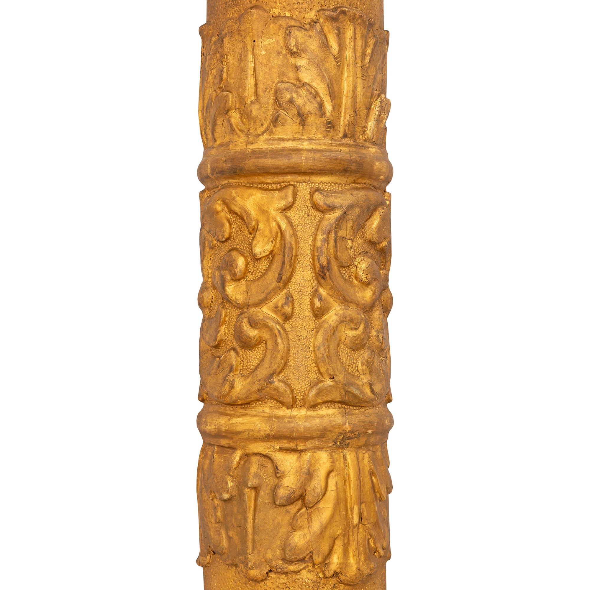 18th Century and Earlier A pair of Italian 18th century Baroque st Giltwood & patinated wood floor lamps For Sale
