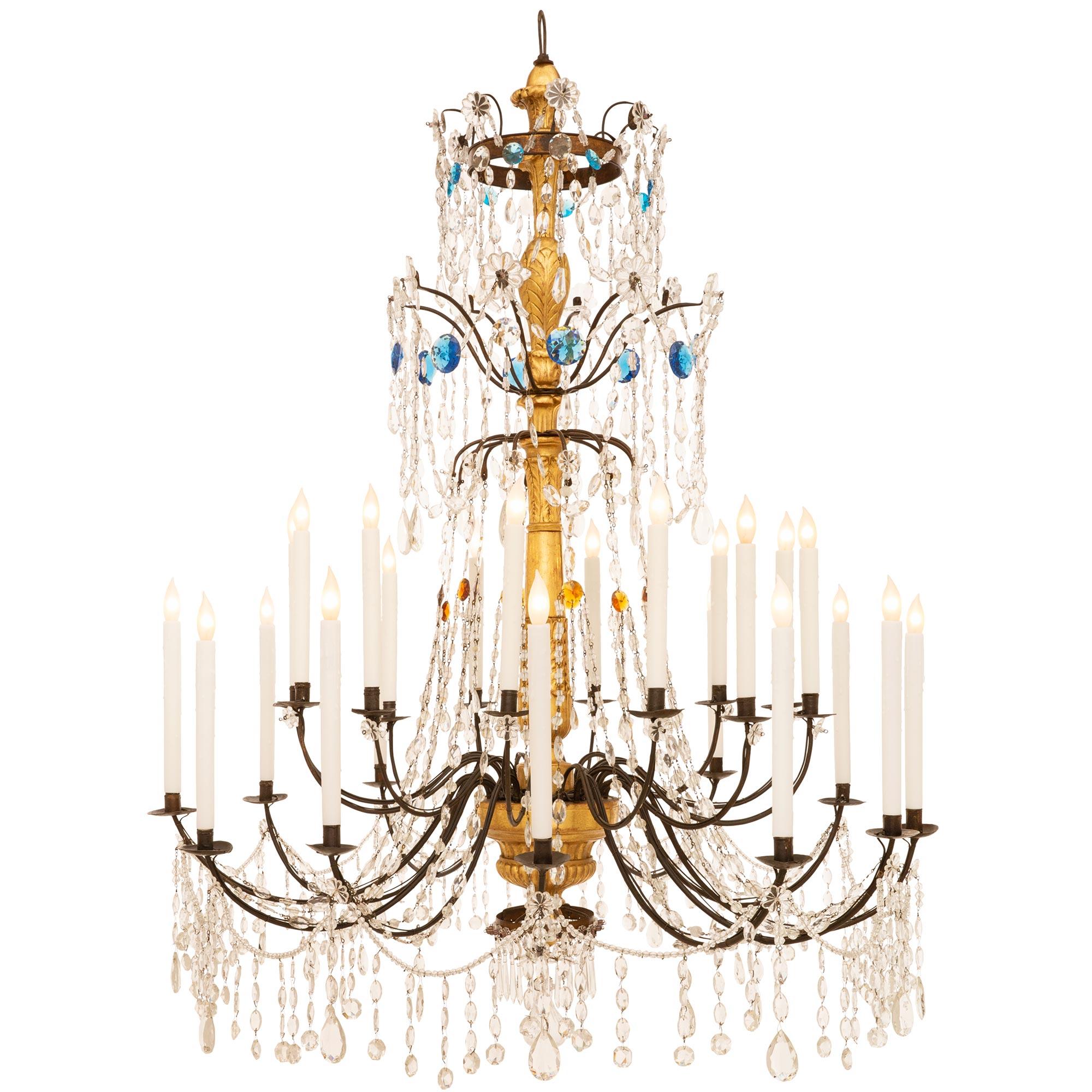 A pair of Italian 18th century Genovese st Giltwood Glass Crystal chandeliers In Good Condition For Sale In West Palm Beach, FL
