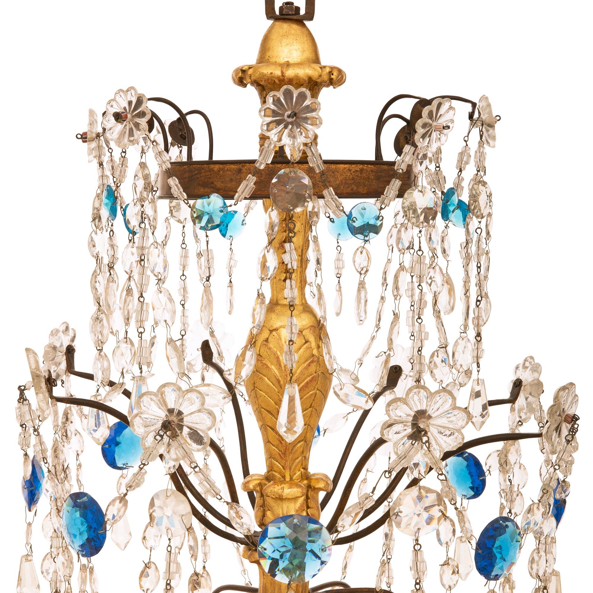 18th Century and Earlier A pair of Italian 18th century Genovese st Giltwood Glass Crystal chandeliers For Sale