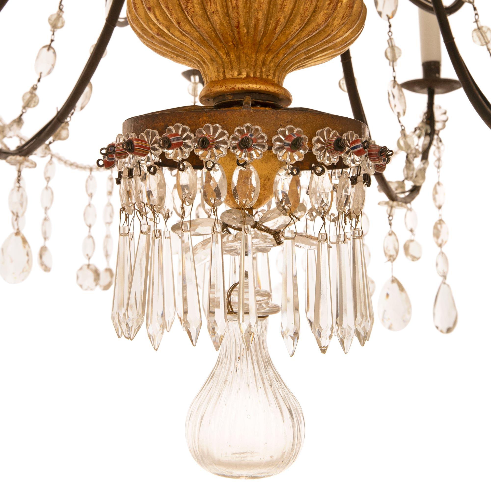 A pair of Italian 18th century Genovese st Giltwood Glass Crystal chandeliers For Sale 3