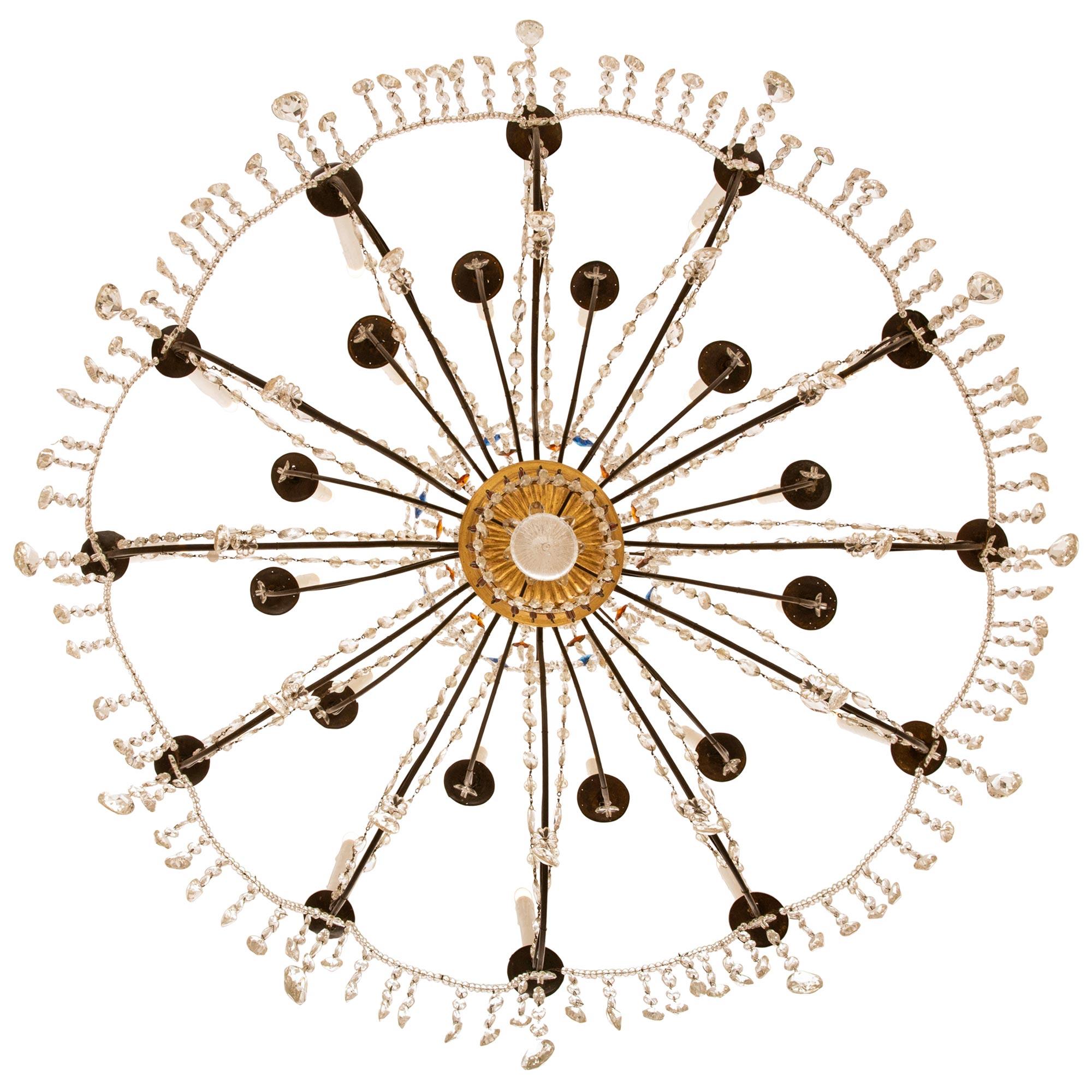A pair of Italian 18th century Genovese st Giltwood Glass Crystal chandeliers For Sale 4