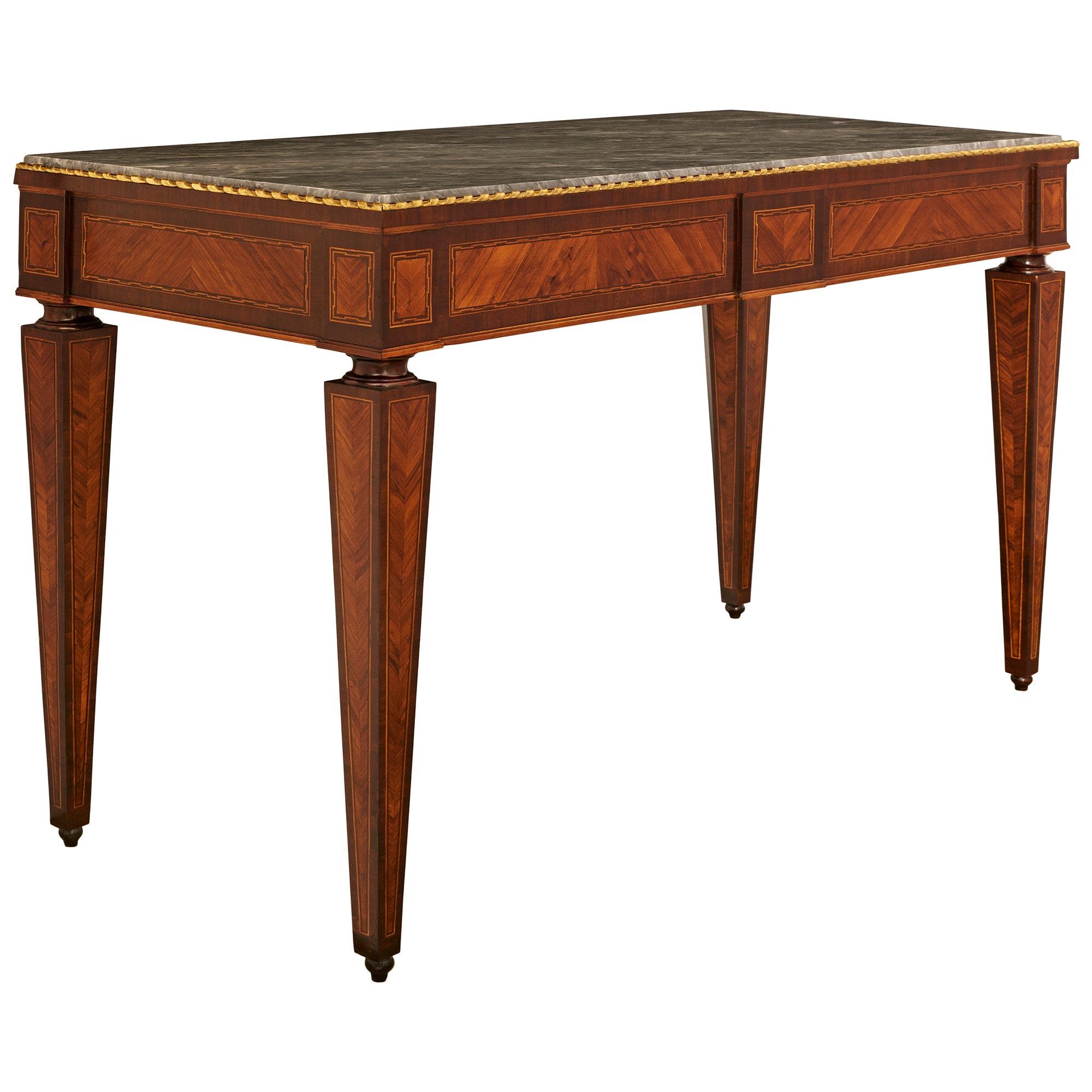 Louis XVI A pair of Italian 18th century Kingwood, Tulipwood, Giltwood and marble consoles For Sale