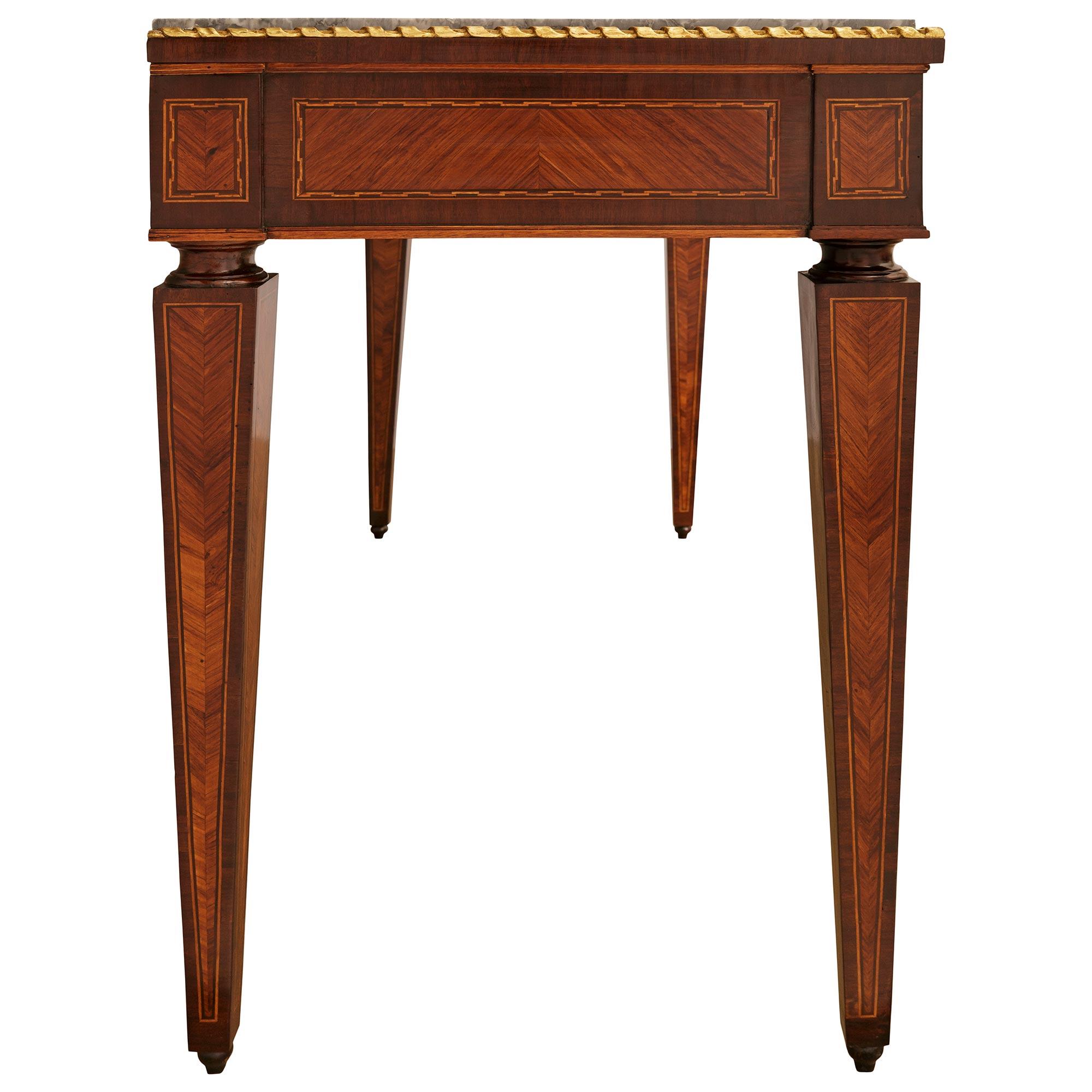 A pair of Italian 18th century Kingwood, Tulipwood, Giltwood and marble consoles In Good Condition For Sale In West Palm Beach, FL
