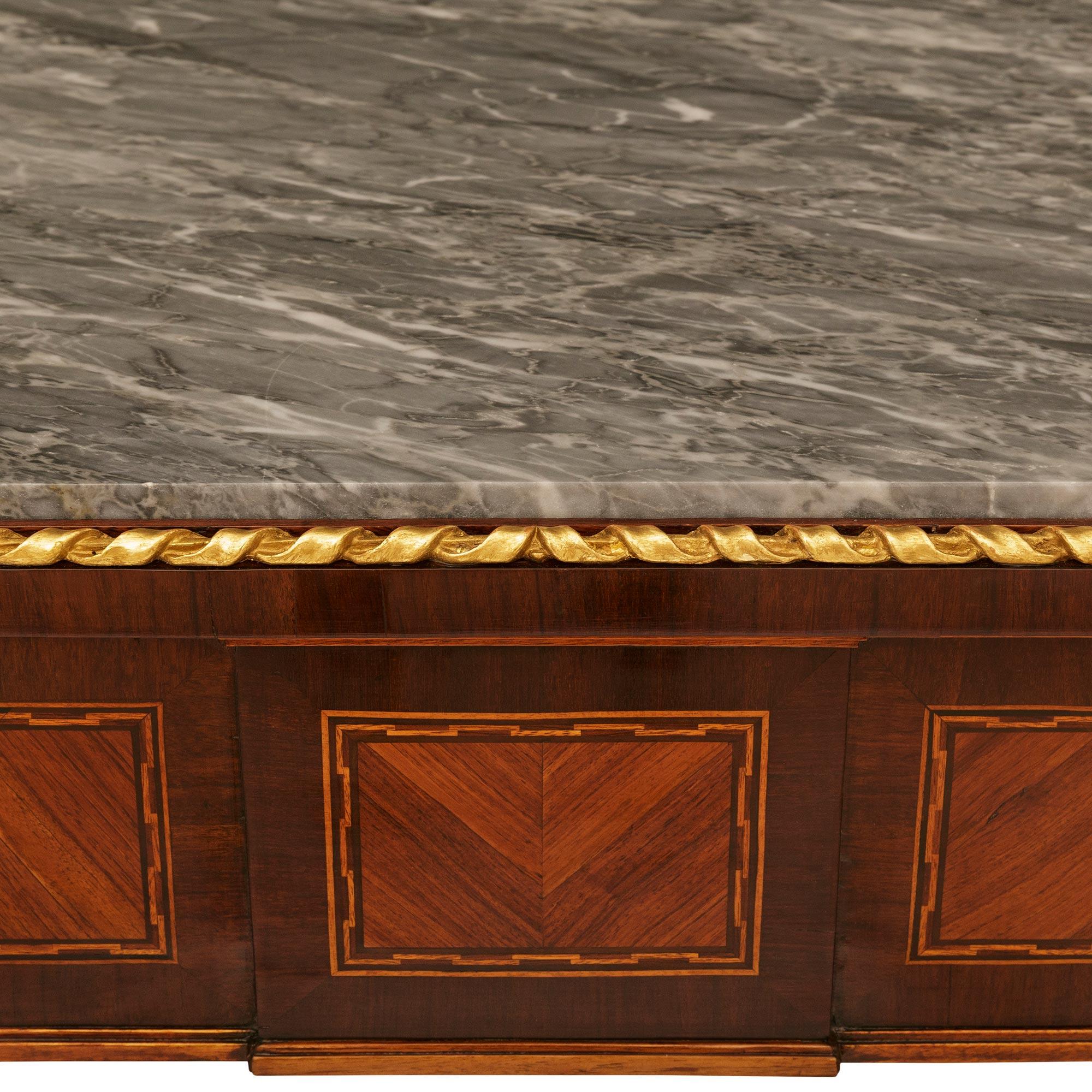 Marble A pair of Italian 18th century Kingwood, Tulipwood, Giltwood and marble consoles For Sale