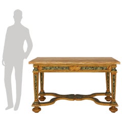 A pair of Italian 18th century Louis XIV Period patinated, Giltwood and marble c