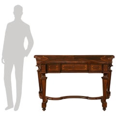 A pair of Italian 18th century Louis XIV Period Walnut and Olivewood consoles