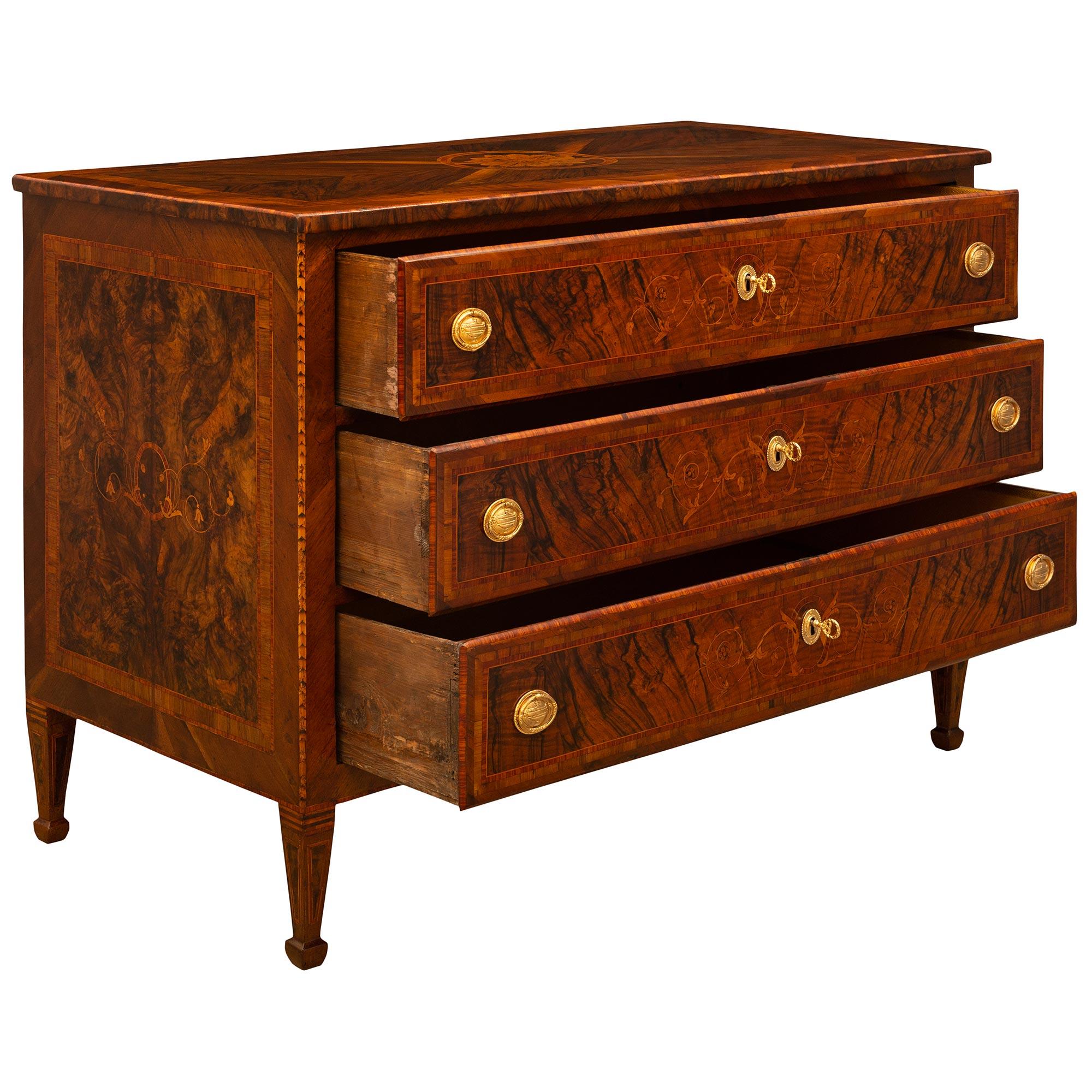 18th Century and Earlier A pair of Italian 18th century Louis XVI period Walnut and Ormolu commodes For Sale