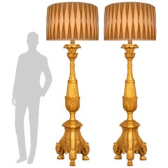 A pair of Italian 18th century Louis XVI st. Giltwood floor lamps