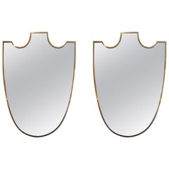 Pair of Italian 1950s Brass Shield Mirrors
