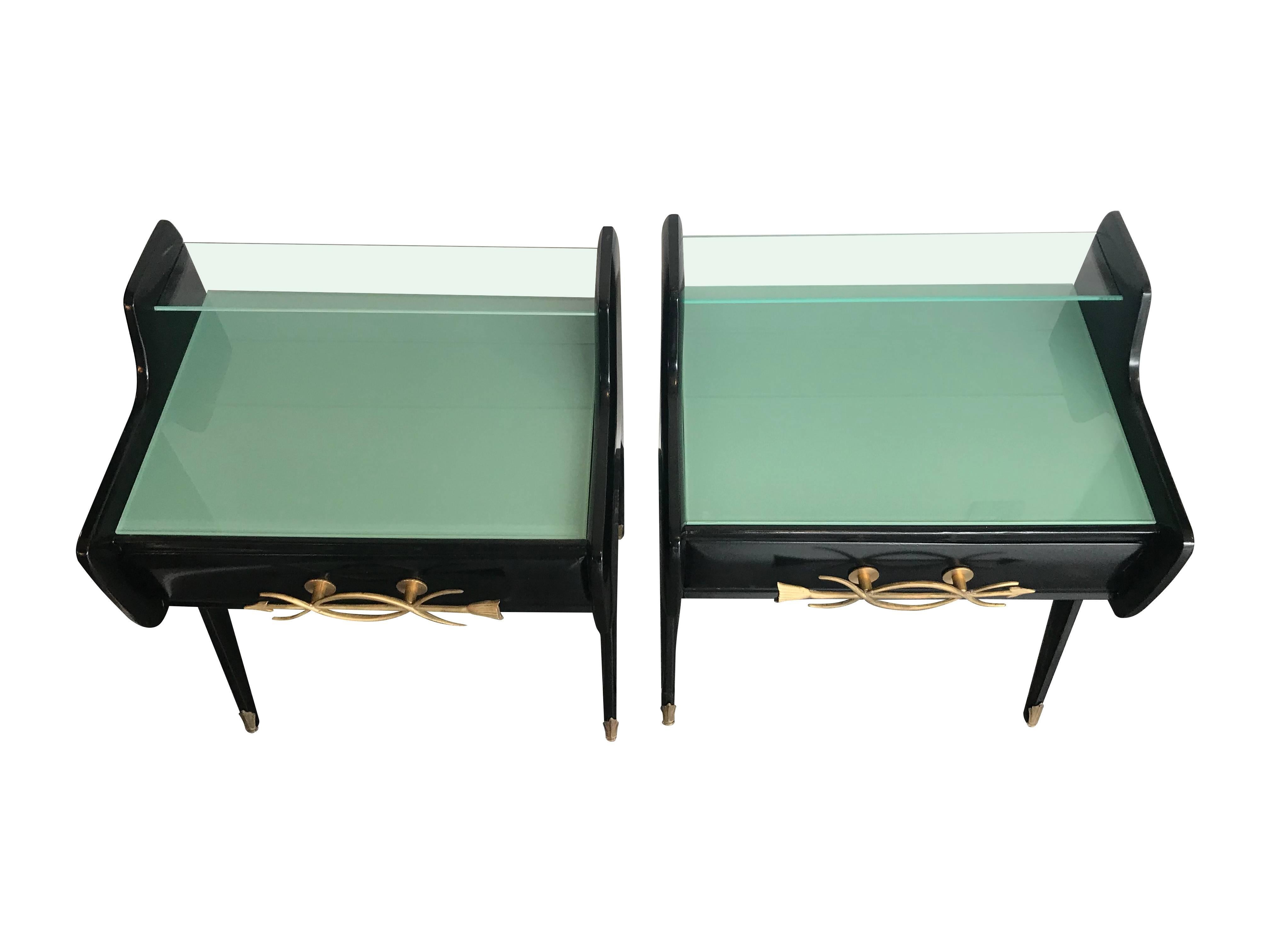 Pair of Italian 1950s Ebonized Bedside Tables 1