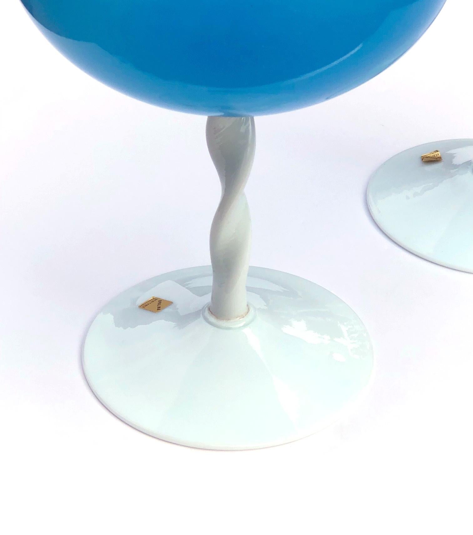 Mid-Century Modern Pair of Italian 1950's Sky-Blue Opaline Glass Compotes For Sale