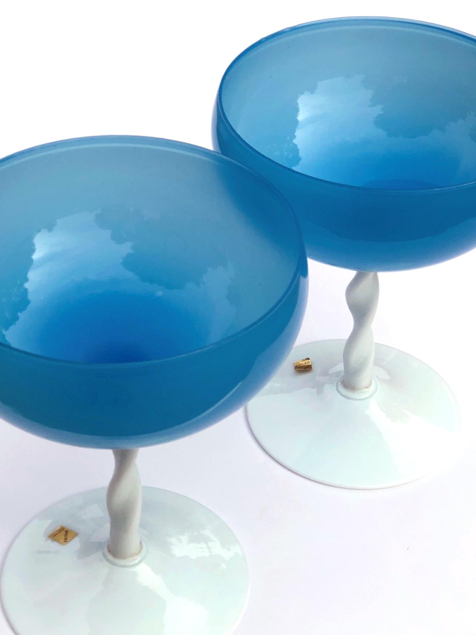 Pair of Italian 1950's Sky-Blue Opaline Glass Compotes In Good Condition For Sale In San Francisco, CA