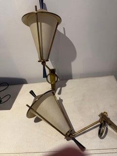 A Pair Of Italian 1950's wall lights In Brass & Parchment Paper