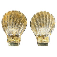 A pair of Italian 1960s Barovier et Toso Murano glass shell wall sconces
