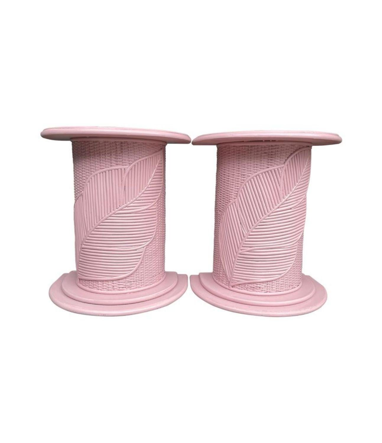 A pair of Italian 1960s pink pencil reed bamboo side tables by Vivai del Sud 8