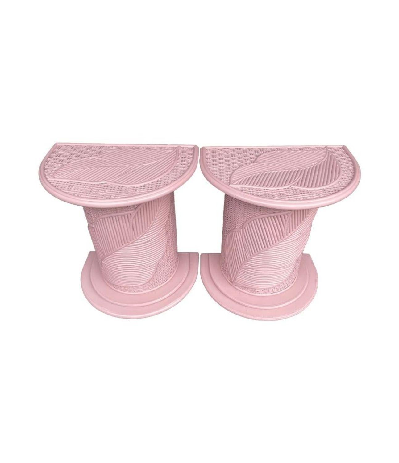 A pair of Italian 1960s pink pencil reed bamboo side tables by Vivai del Sud 9