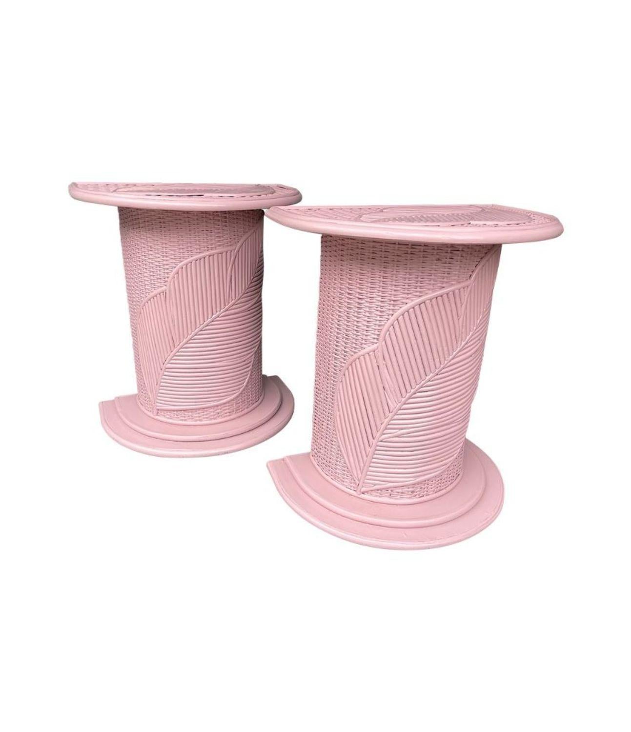 A pair of Italian 1960s pink pencil reed bamboo side tables by Vivai del Sud 1