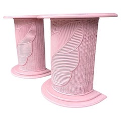 A pair of Italian 1960s pink pencil reed bamboo side tables by Vivai del Sud