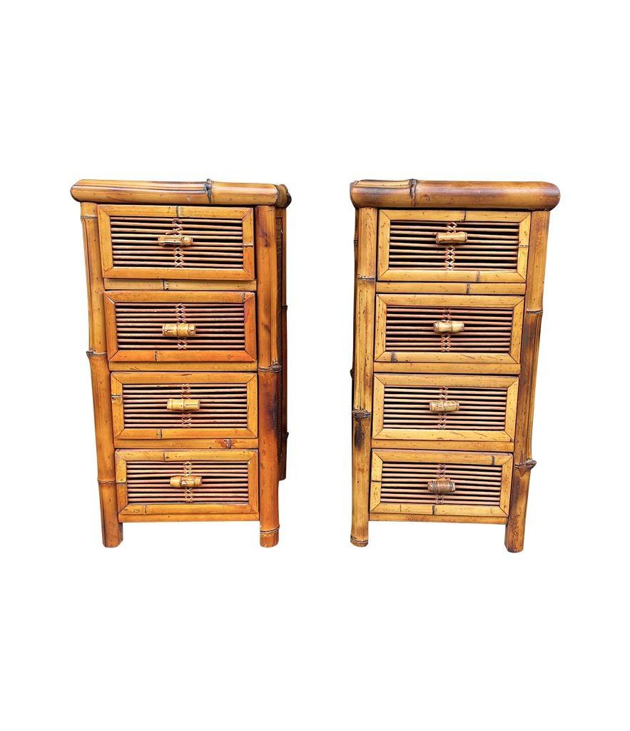 A pair of Italian 1970s bamboo and rattan bedside tables each with four drawers For Sale 4