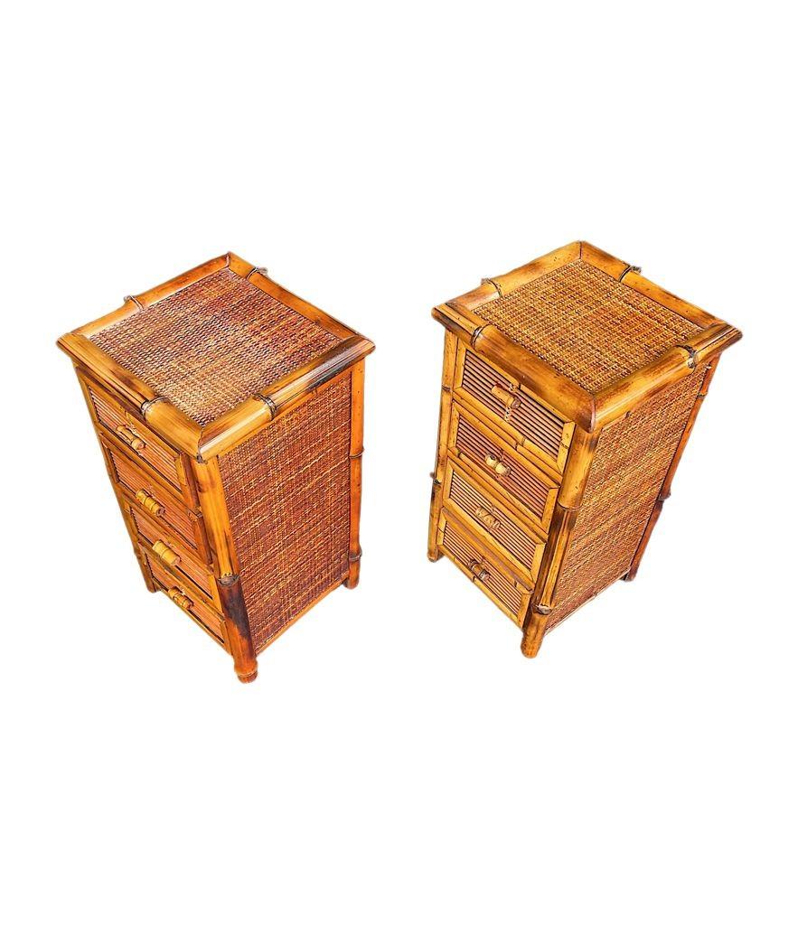 A pair of Italian 1970s bamboo and rattan bedside tables each with four drawers For Sale 2