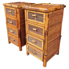 Vintage A pair of Italian 1970s bamboo and rattan bedside tables each with four drawers