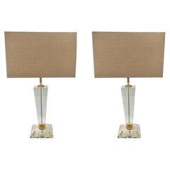 A pair of Italian 1970s glass crystal and brass lamps