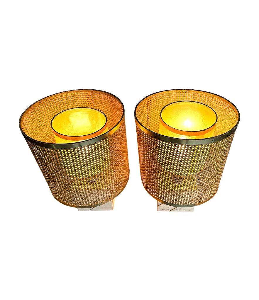 Pair of Italian 1970s Travertine and Brass Table Lamps by Fratelli Mannelli 6