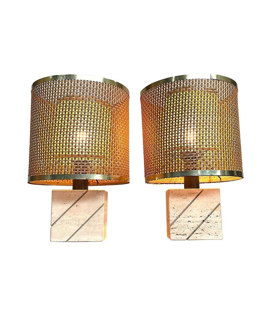 Pair of Italian 1970s Travertine and Brass Table Lamps by Fratelli Mannelli 8