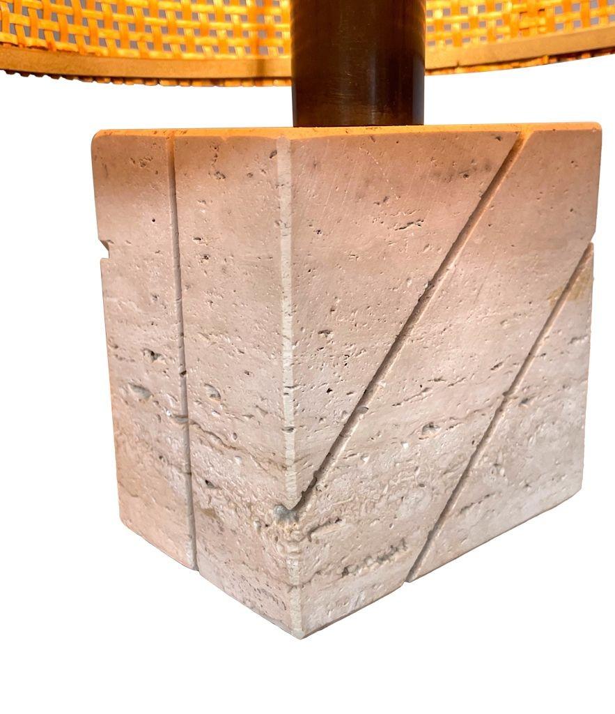 Pair of Italian 1970s Travertine and Brass Table Lamps by Fratelli Mannelli 9