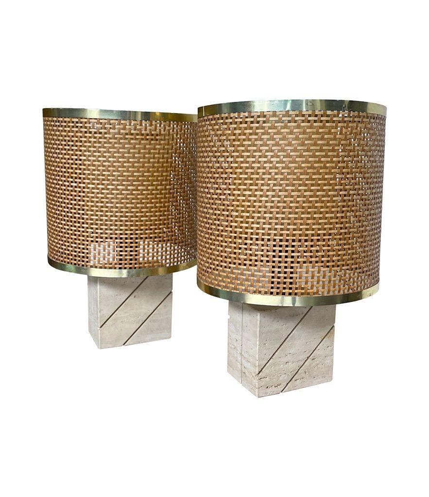 Pair of Italian 1970s Travertine and Brass Table Lamps by Fratelli Mannelli 10
