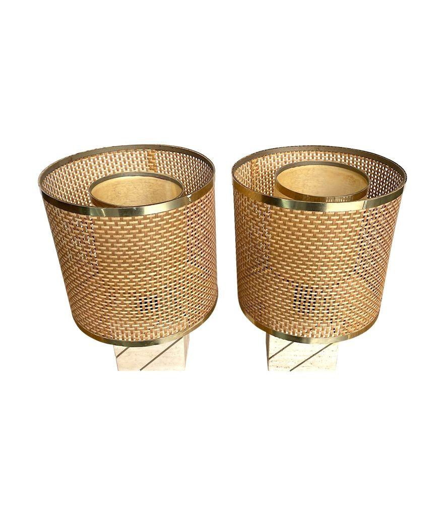 Pair of Italian 1970s Travertine and Brass Table Lamps by Fratelli Mannelli 3