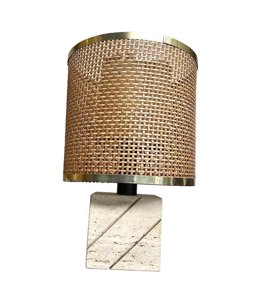 Pair of Italian 1970s Travertine and Brass Table Lamps by Fratelli Mannelli 4