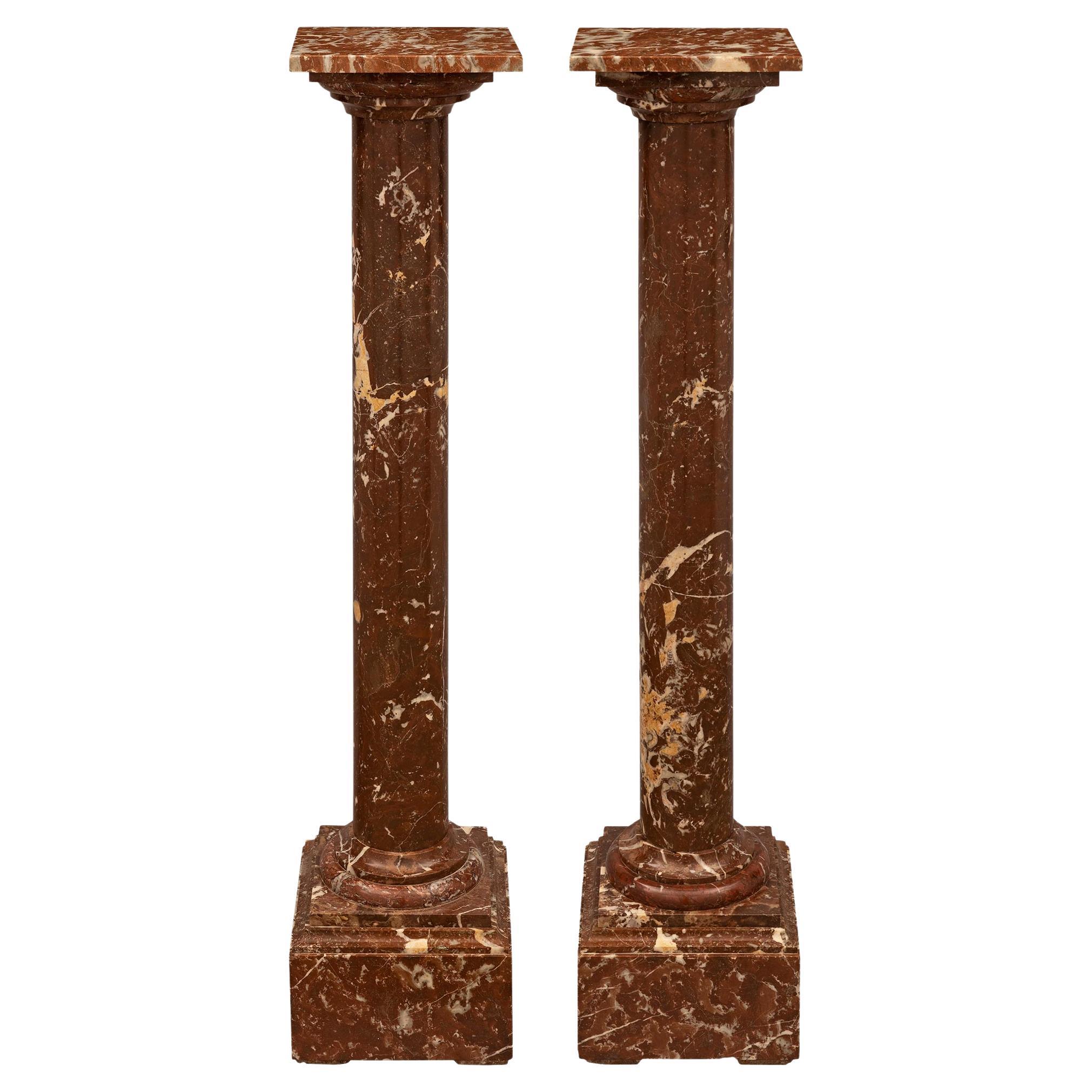 Pair of Italian 19th Century Coquiller De Bilbao Marble Pedestal Columns For Sale