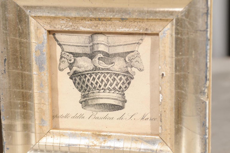 Pair of Italian 19th Century Engravings Depicting Capitals in Silver Frames For Sale 2