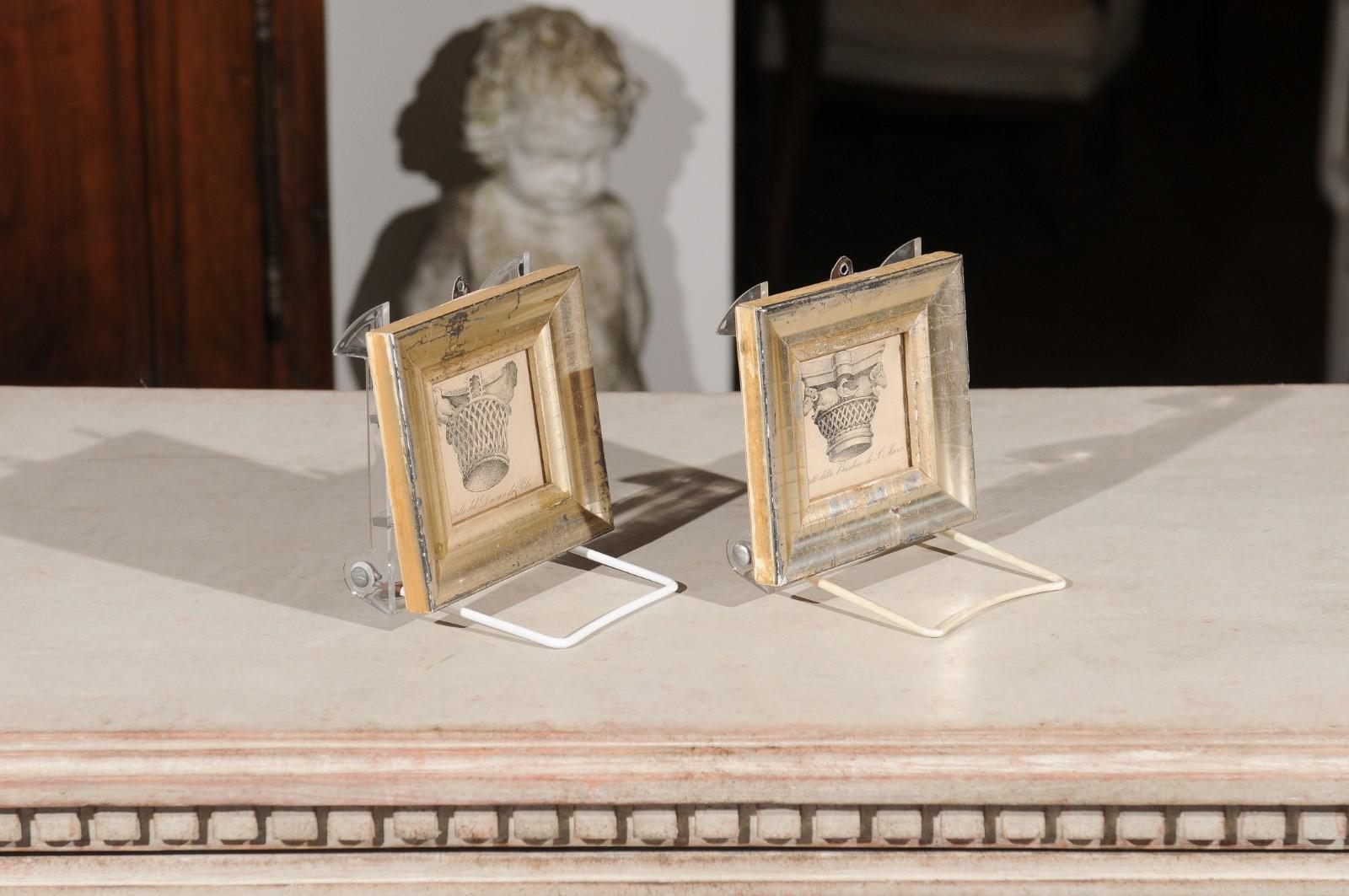 Pair of Italian 19th Century Engravings Depicting Capitals in Silver Frames For Sale 3