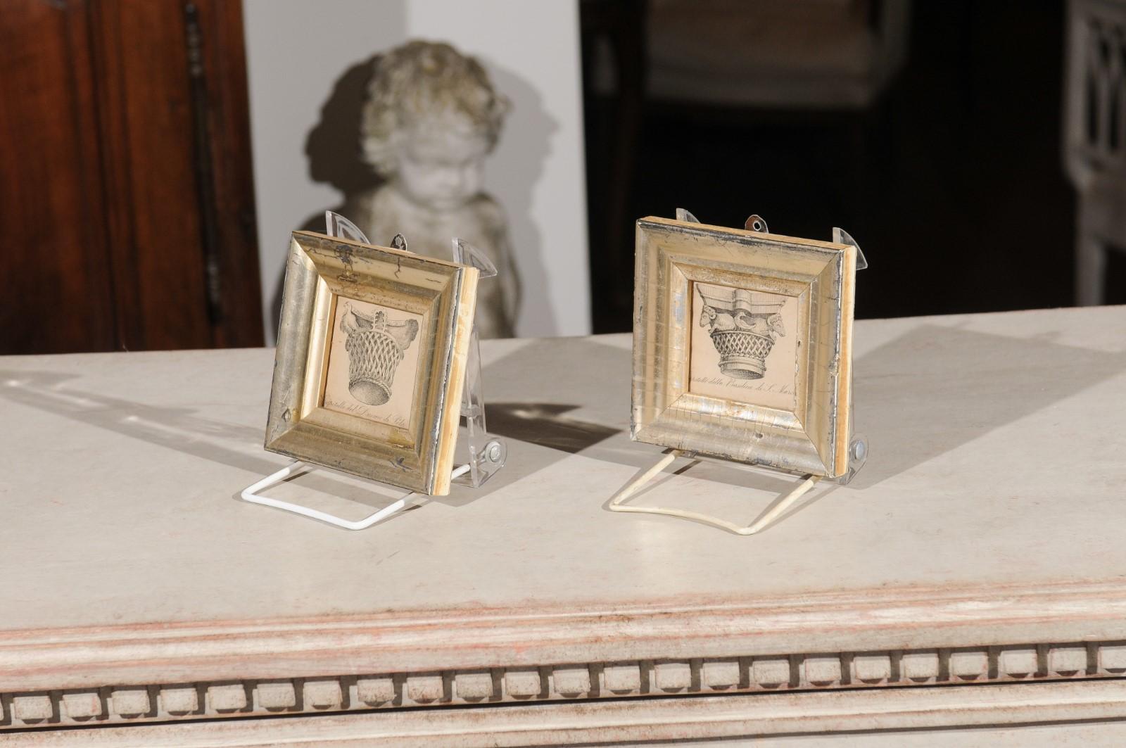 Pair of Italian 19th Century Engravings Depicting Capitals in Silver Frames For Sale 4