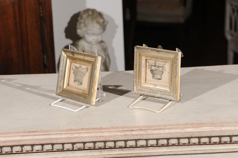 Pair of Italian 19th Century Engravings Depicting Capitals in Silver Frames For Sale 5