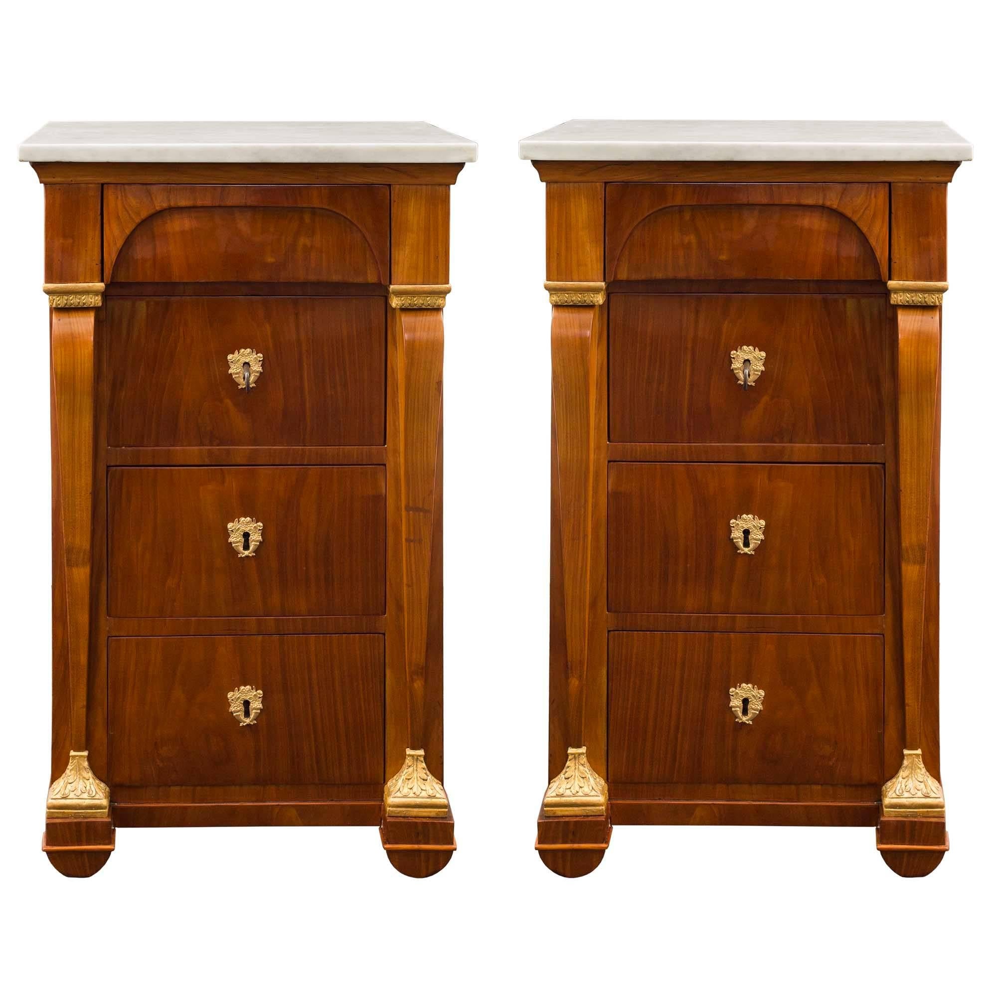 Pair of Italian 19th Century Neoclassical Style Marble and Cherrywood Chest