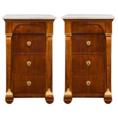 Pair of Italian 19th Century Neoclassical Style Marble and Cherrywood Chest