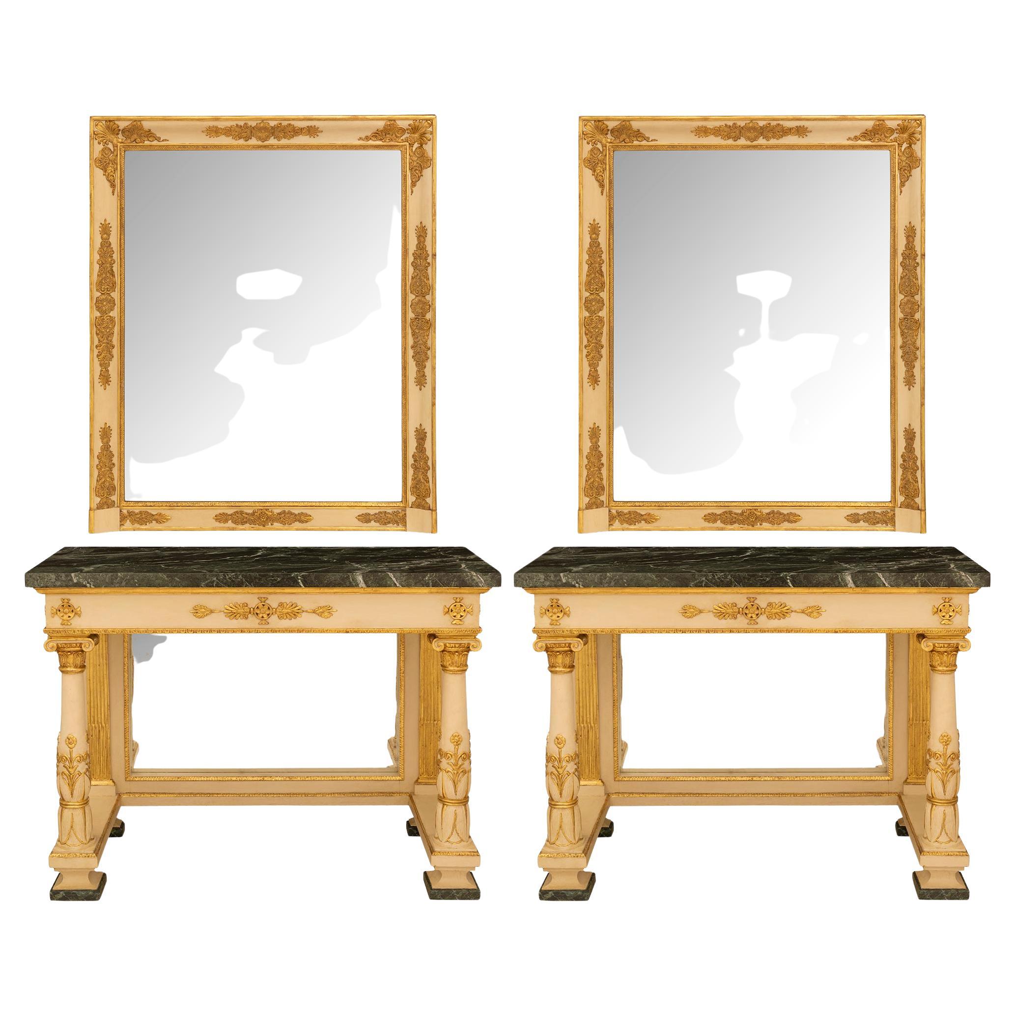 A pair of Italian 19th century Neo-classical st. matching consoles and mirrors For Sale