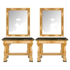 Antique A pair of Italian 19th century Neo-classical st. matching consoles and mirrors