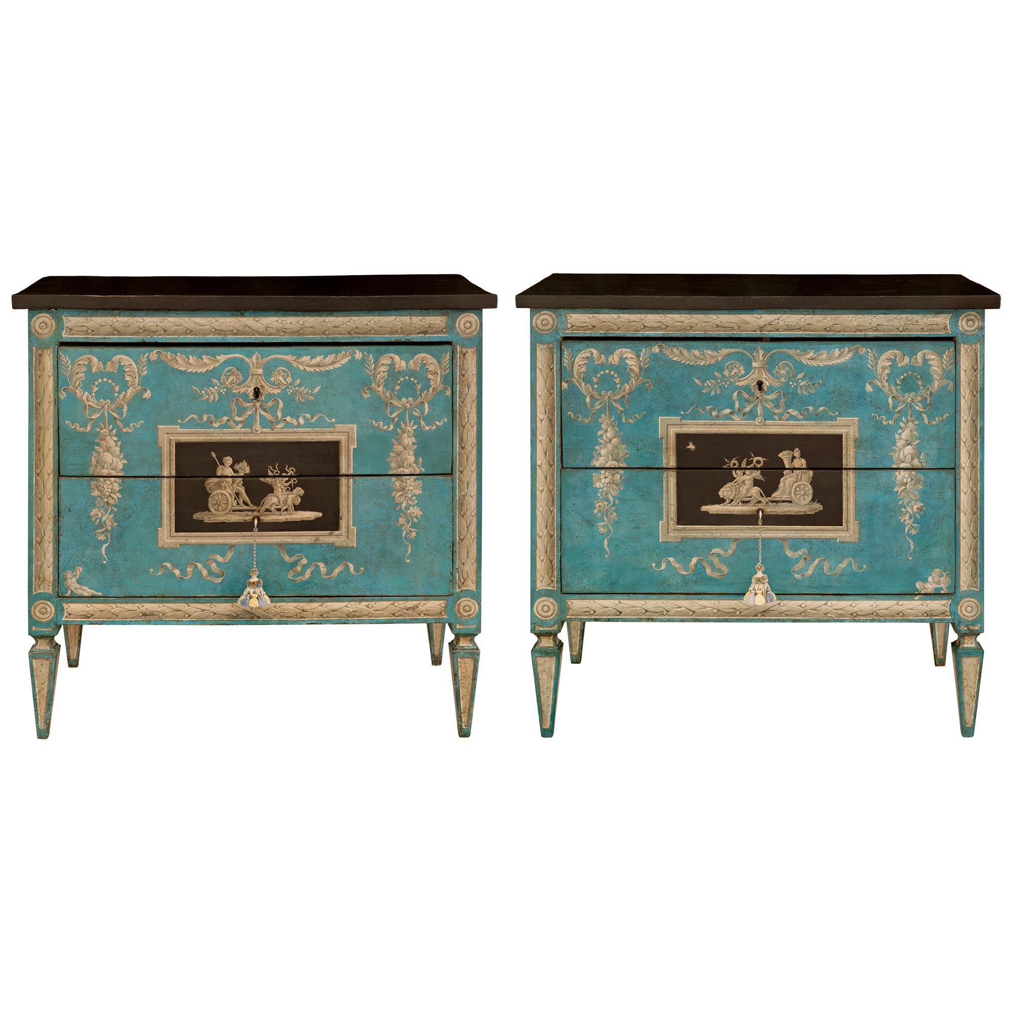 Pair of Italian 19th Century Neoclassical St. Patinated Commodes