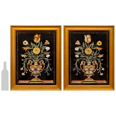 Paire de plaques italiennes du 19ème siècle en marbre Pietra Dura