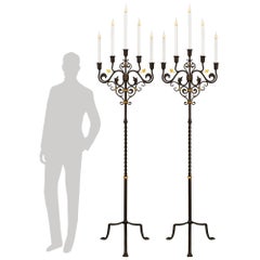A pair of Italian 19th century Renaissance st. Wrought Iron floor lamps